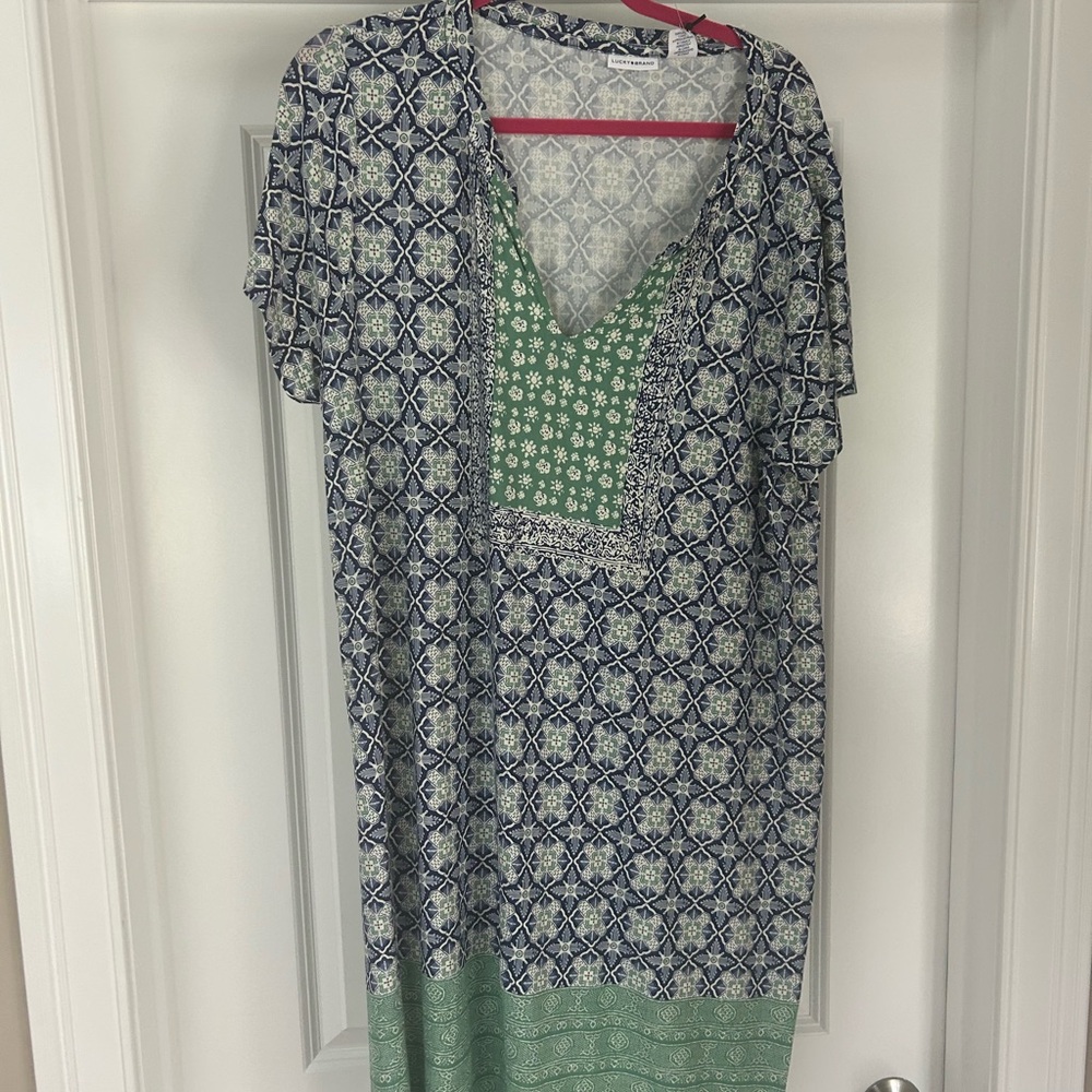 Lucky Brand Blue and Green Patterned Dress